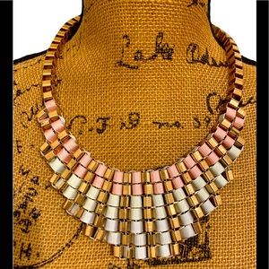Aldo Statement Bib Necklace Gold Tone Metal pink, silver Woven Fabric